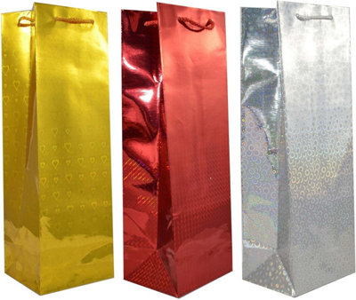 100pcs- Assorted Holographic Bags Bulk Wholesale Wine Bottle Holder Christmas Xmas Gifts Wrap - 5