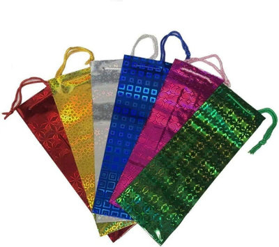 100pcs- Assorted Holographic Bags Bulk Wholesale Wine Bottle Holder Christmas Xmas Gifts Wrap - 6