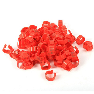 100PCS/Bag16MM Numbered Plastic Poultry Chickens Ducks Goose Leg Bands Rings(Red)