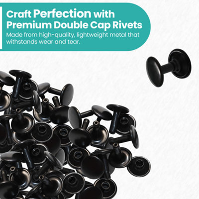 100pcs Black Double Cap Tubular Rivets for DIY Crafts, Sewing, 10mm