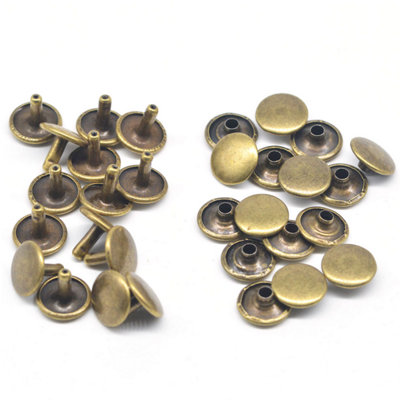 100pcs Bronze Double Cap Rivets, Tubular Studs for DIY Crafts, Sewing, 10mm