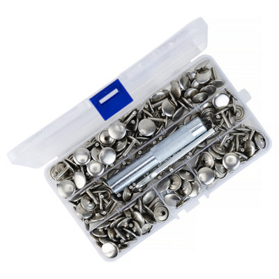 100pcs Double Cap Rivets with 3 Fixing Tools, Leather Rivets Tubular Metal Studs, 10mm