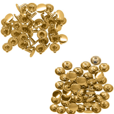 100pcs Double Cap Tubular Rivets, Gold - 12mm x 10.5mm