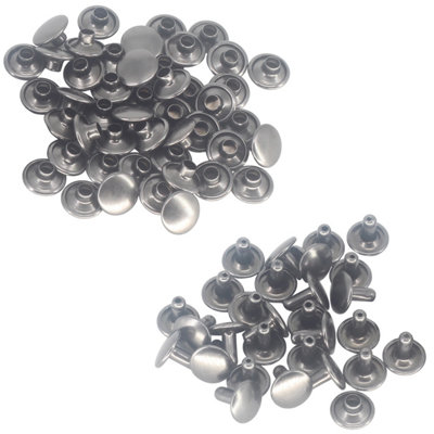 100pcs Double Cap Tubular Rivets, Gunmetal Black - 15mm x 13.5mm