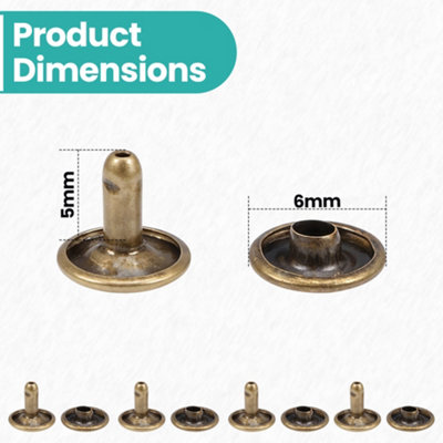 100pcs Double Cap Tubular Rivets Metal Studs, Bronze - 6mm x 5mm