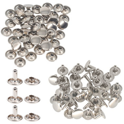 100pcs Double Cap Tubular Rivets, Silver - 4mm x 4mm
