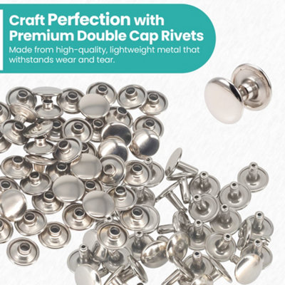 100pcs Double Cap Tubular Rivets, Silver - 6mm x 5mm
