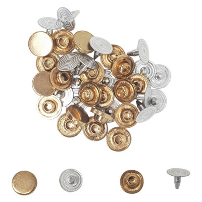100pcs Flat Head Brass Rivets Studs, Denim & Leather Rivets, Gold, 10mm