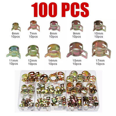 100Pcs Fuel Line Hose Tubing Spring Clips Kits Oil Pipe Air Tube Clamps ...