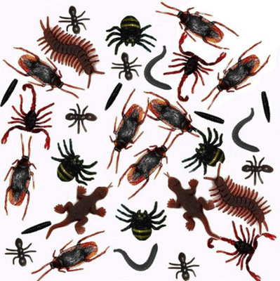 100Pcs Plastic Realistic Bugs Insects Fake Cockroaches, Spiders ...