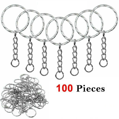 100pcs Silver Keyring Blanks - Split Rings with 4 Link Chain & Tags ...