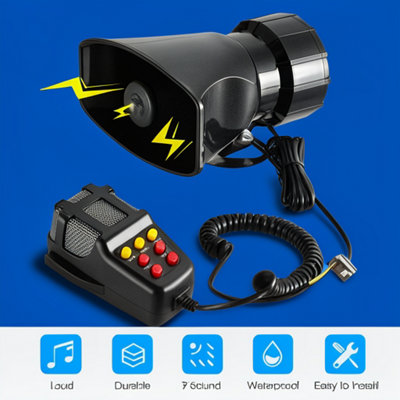 100W 12V car siren horn, 7-tone sound with built-in mic, PA speaker ...