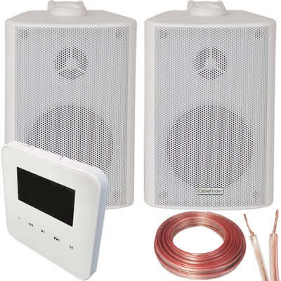 100W Bluetooth Wall Mounted Amplifier & 2x 60W White Wall Speakers System
