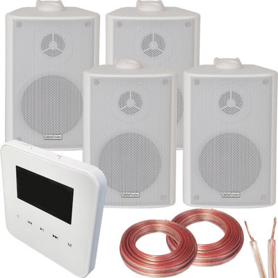 100W Bluetooth Wall Mounted Amplifier & 4x 60W White Wall Speakers System