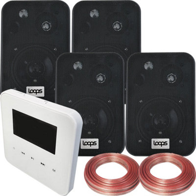 100W Bluetooth Wall Mounted Amplifier & 4x 70W Black Wall Speakers System