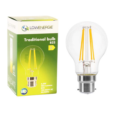 100w Equivalent LED Traditional Looking Filament Light Bulb A60 GLS B22 Bayonet 6.6w LED - Warm White