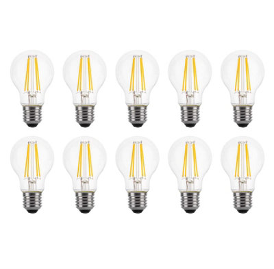 100w Equivalent LED Traditional Looking Filament Light Bulb A60 GLS E27 Screw 6.6w LED - Warm White - Pack of 10