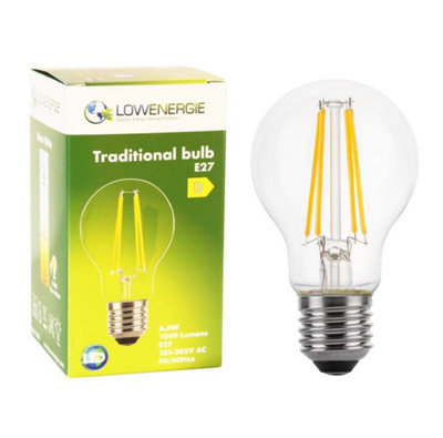 100w Equivalent LED Traditional Looking Filament Light Bulb A60 GLS E27 Screw 6.6w LED - Warm White - Pack of 2