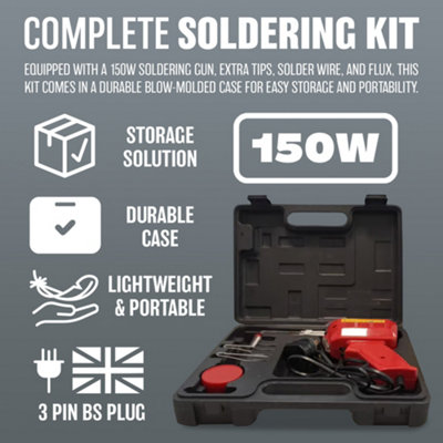 100W Soldering Gun Kit In Case Plug Bright Lamp 230V Electrical Tools Tips - 3