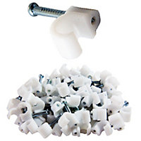 100x 6 7mm White Round Cable Clips Coax CAT6 Wall Mounts Aerial Brick Outdoor