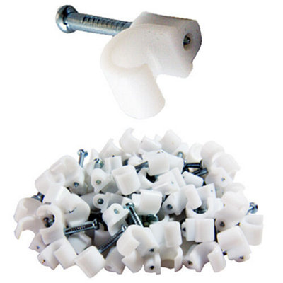 100x 6 7mm White Round Cable Clips Coax CAT6 Wall Mounts Aerial Brick