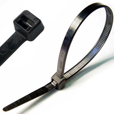 100x Black Cable Zip Ties 200mm x 2.5mm Strong Plastic Tidy Tides Wrap Loops