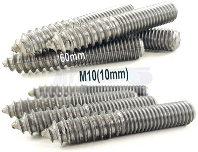 100x M10 60mm Wood to Metal Screws Furniture Dowels Double Ended Fixing Bolts Thread Screw Stud Hanger Bolt