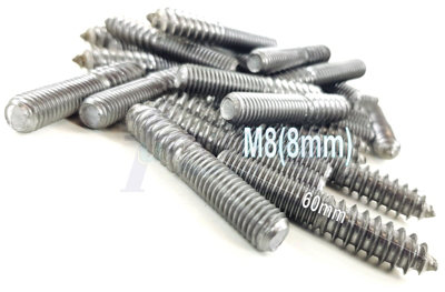 100x M8 60mm Wood to Metal Screws Furniture Dowels Double Ended Fixing Bolts Thread Screw Stud Hanger Bolt