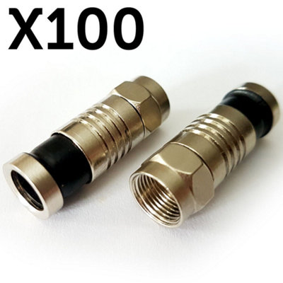 100x RG6 F Connectors Compression Crimp Male Plugs Outdoor Satellite ...