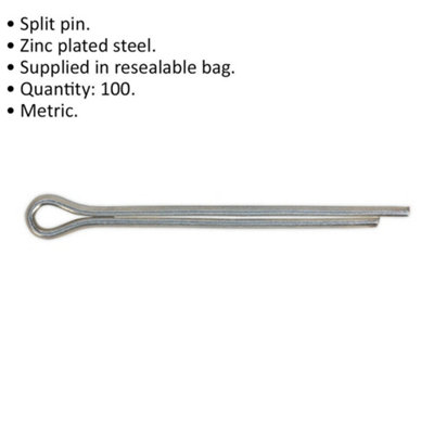 100x Split-Pins Pack - 4mm x 51mm Metric - Split Cotter Pin Zinc Plated Steel