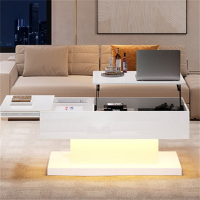 100x50x45cm High Gloss Lift-Top Coffee Table, Extendable & Height ...
