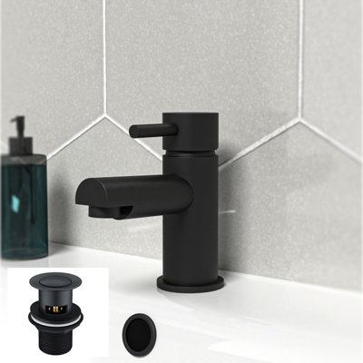 Nes Home Black Bathroom Basin Single Lever Mixer Tap & Waste Matt