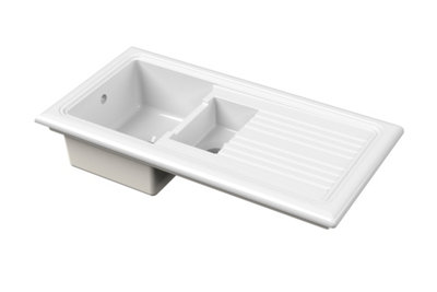 101cm Inset Counter Top 1.5 Bowl Fireclay Ceramic Kitchen Sink - White