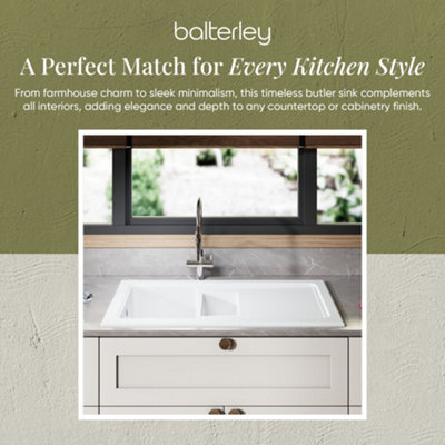 101cm Inset Counter Top 1.5 Bowl Fireclay Ceramic Kitchen Sink with ...