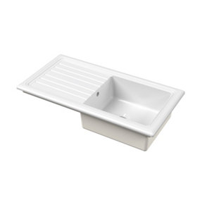 101cm Inset Counter Top Single Bowl Fireclay Ceramic Kitchen Sink - White