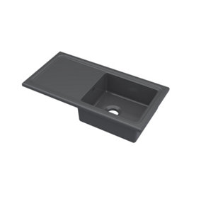 101cm Inset Counter Top Single Bowl Fireclay Ceramic Kitchen Sink with Plain Drainer in Grey