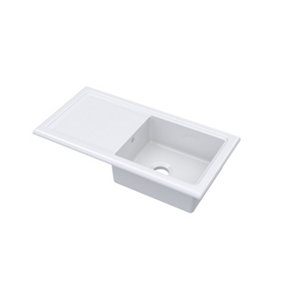 101cm Inset Counter Top Single Bowl Fireclay Ceramic Kitchen Sink with Plain Drainer in White