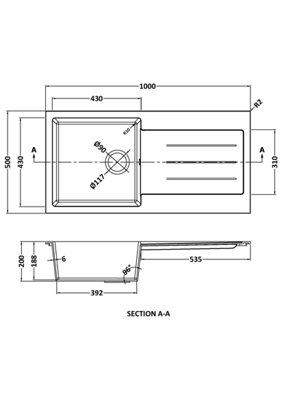 101cm Kitchen Single Bowl Composite Inset Sink, Overflow & Drainer ...