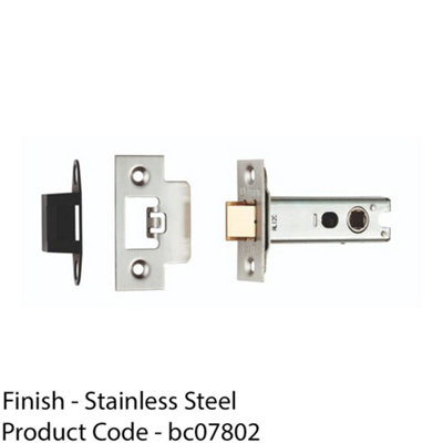 101mm Heavy Sprung Tubular Door Latch Square Strike Plate Forend Satin Steel