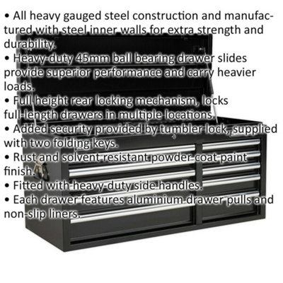 1025 x 435 x 495mm BLACK 10 Drawer Topchest Tool Chest Lockable Storage Cabinet