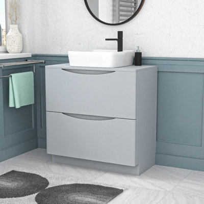 B&Q -  800mm Matte Grey Drawers VanityWorktop & Square Rounded Corner Basin