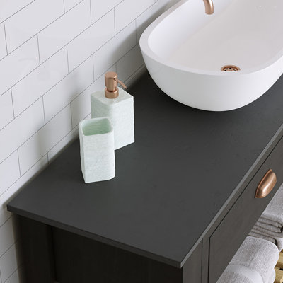 Shop black bathroom worktops.