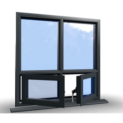 1045mm (W) x 1045mm (H) Aluminium Flush Casement Window - 2 Bottom Opening Windows - Anthracite Internal & External - 6