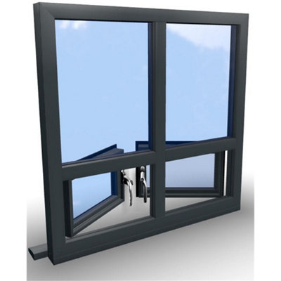 1045mm (W) x 1045mm (H) Aluminium Flush Casement Window - 2 Bottom Opening Windows - Anthracite Internal & External - 9