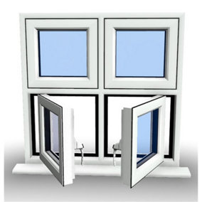 1045mm (W) x 1045mm (H) PVCu Flush Casement Window - 2 Bottom Opening Windows - White Internal & External
