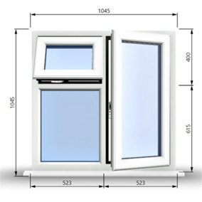 1045mm (W) x 1045mm (H) PVCu StormProof  - 1 Opening Window (RIGHT) - Top Opening Window (LEFT) - Toughened Safety Glass - White