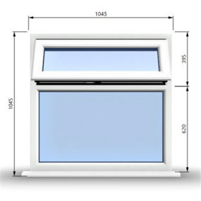 1045mm (W) x 1045mm (H) PVCu StormProof Casement Window - 1 Top Opening Window - 70mm Cill - Chrome Handles -  White