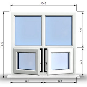 1045mm (W) x 1045mm (H) PVCu StormProof Casement Window - 2 Bottom Opening Windows - Toughened Safety Glass - White