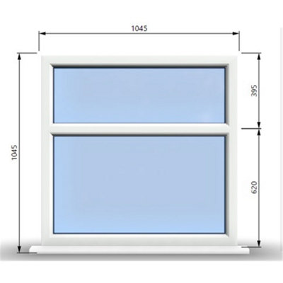 1045mm (W) x 1045mm (H) PVCu StormProof Casement Window - 2 Horizontal Panes Non Opening Windows -  White Internal & External