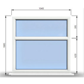 1045mm (W) x 1045mm (H) PVCu StormProof Casement Window - 2 Horizontal Panes Non Opening Windows -  White Internal & External